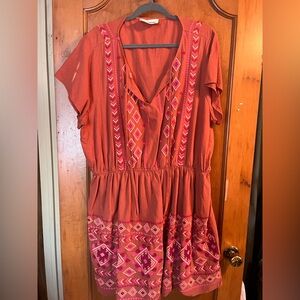 Savanna Jane Cotton Embroidered Dress Orange 3x